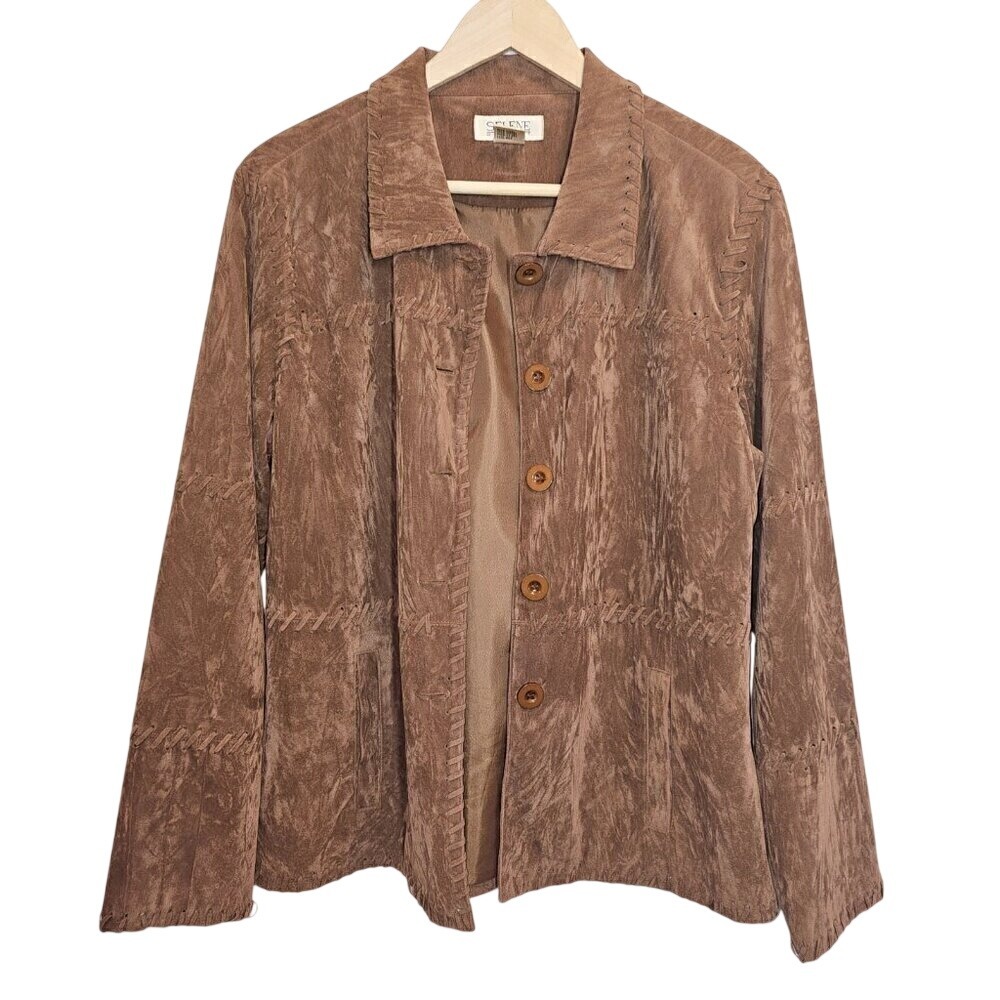 Vintage Selene Faux Suede Western Jacket Brown Button Front Blazer Size 12 - Picture 2 of 12